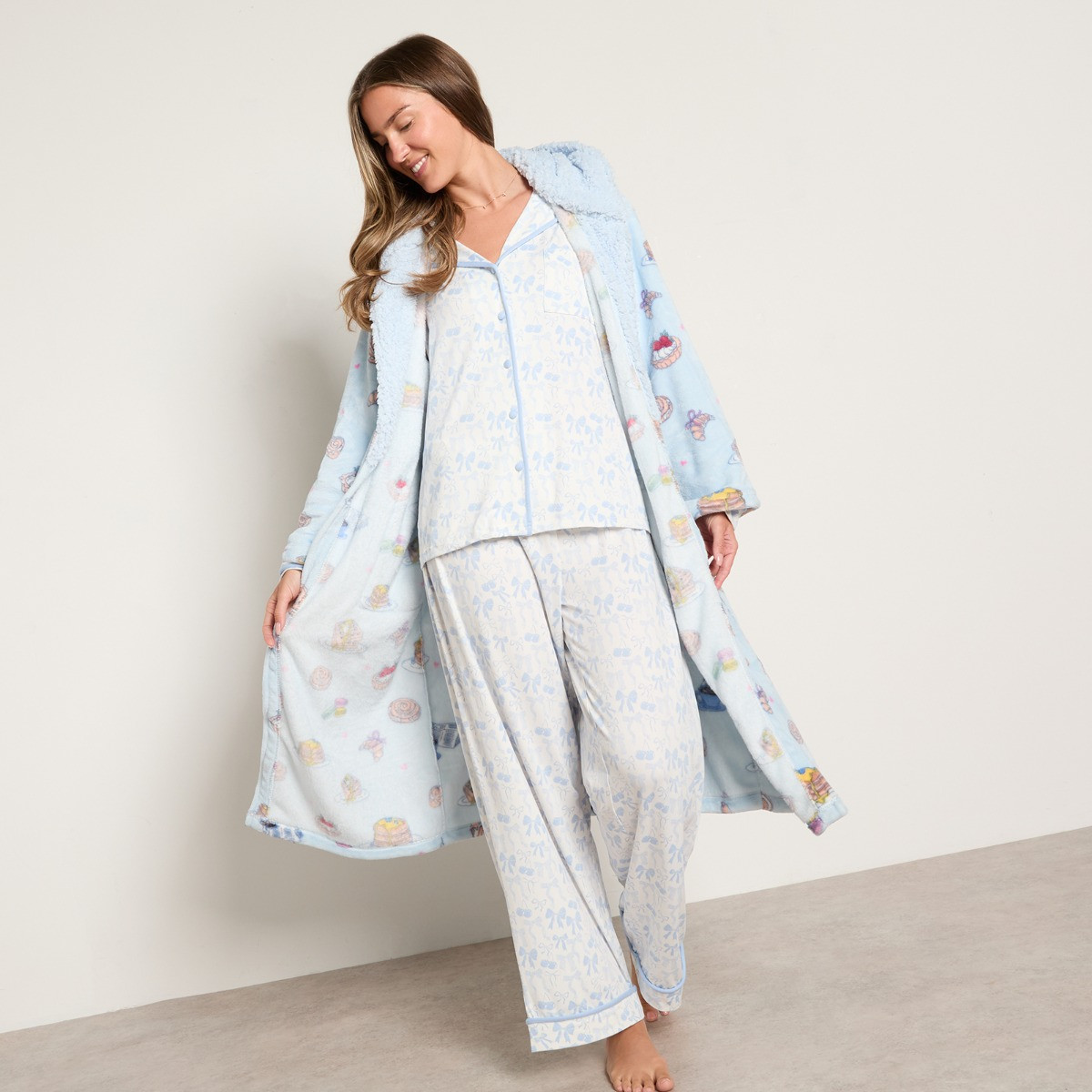 OHS Breakfast Print Dressing Gown - Blue>