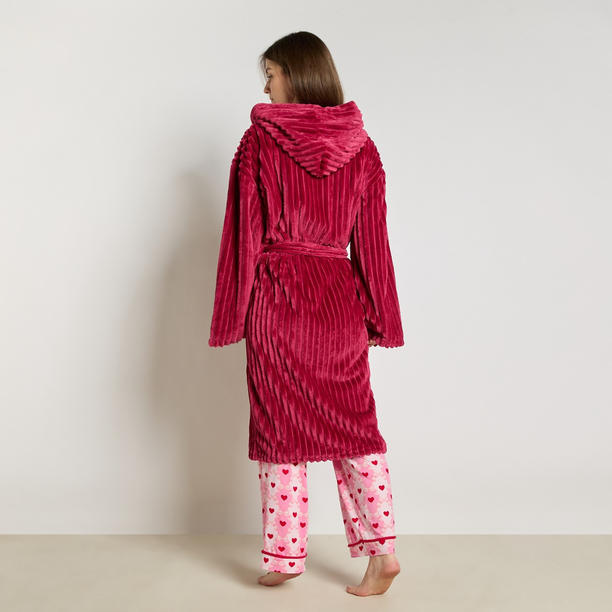 OHS Ribbed Fleece Dressing Gown - Berry>
