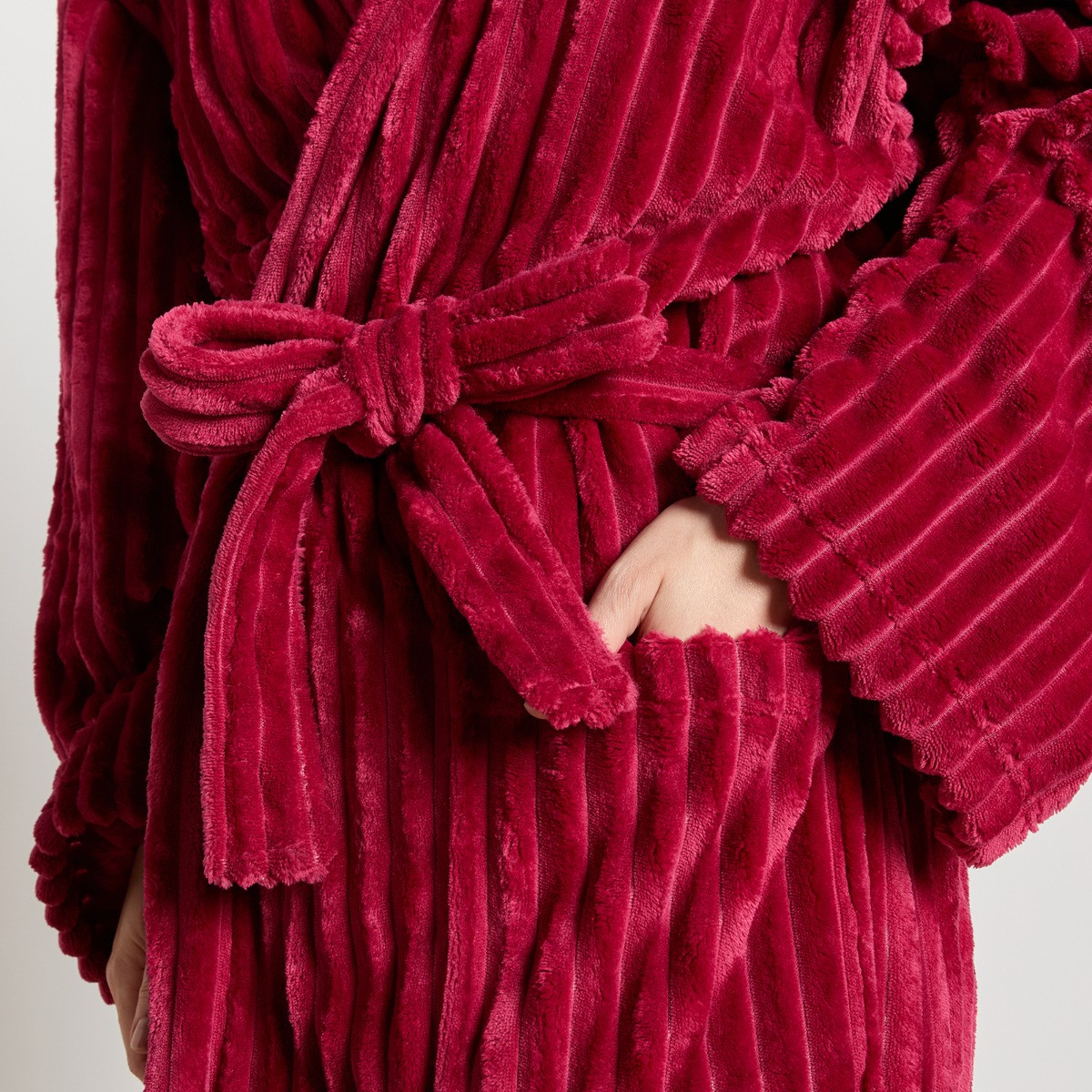 OHS Ribbed Fleece Dressing Gown - Berry>