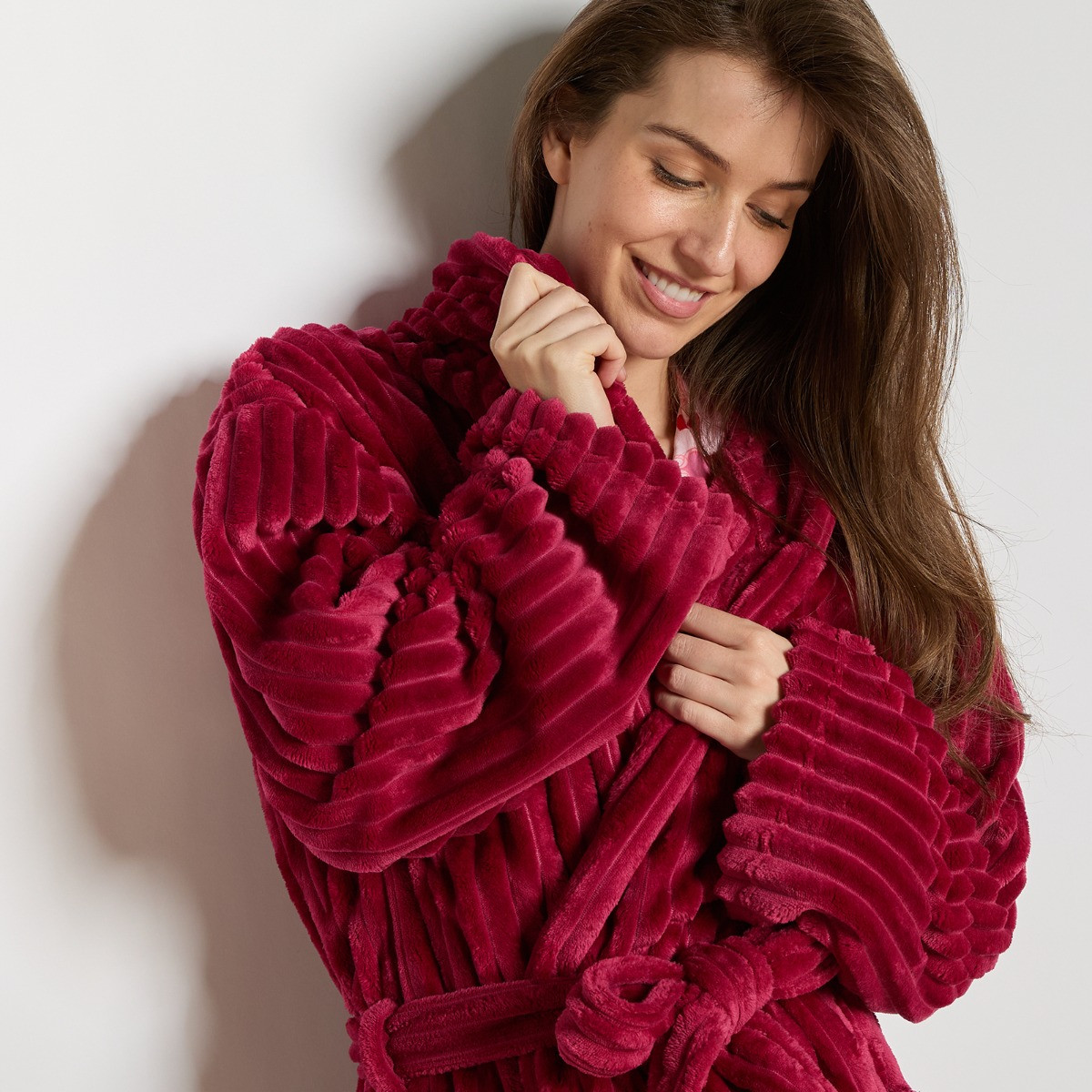 OHS Ribbed Fleece Dressing Gown - Berry>
