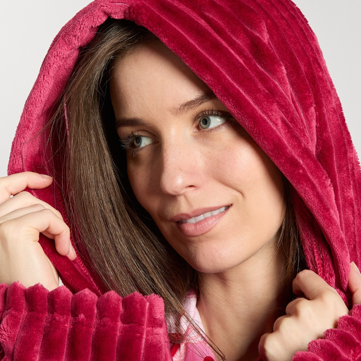 OHS Ribbed Fleece Dressing Gown - Berry>