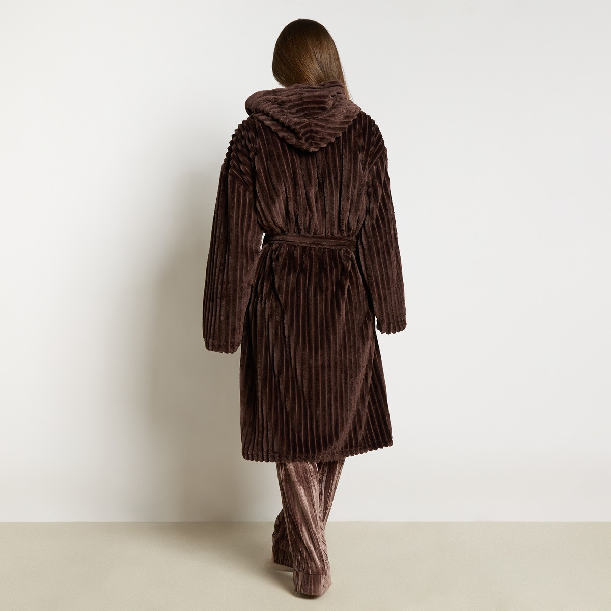 OHS Ribbed Fleece Dressing Gown - Chocolate>