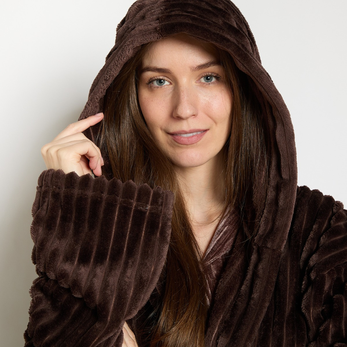 OHS Ribbed Fleece Dressing Gown - Chocolate>