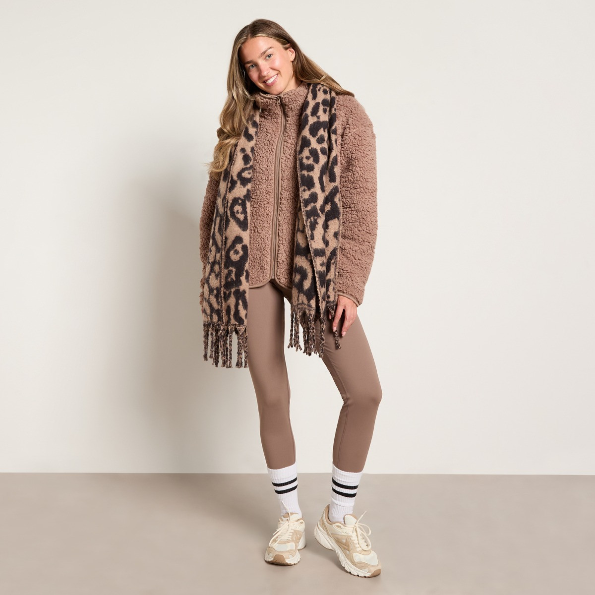 OHS Oversized Leopard Chunky Scarf - Natural>