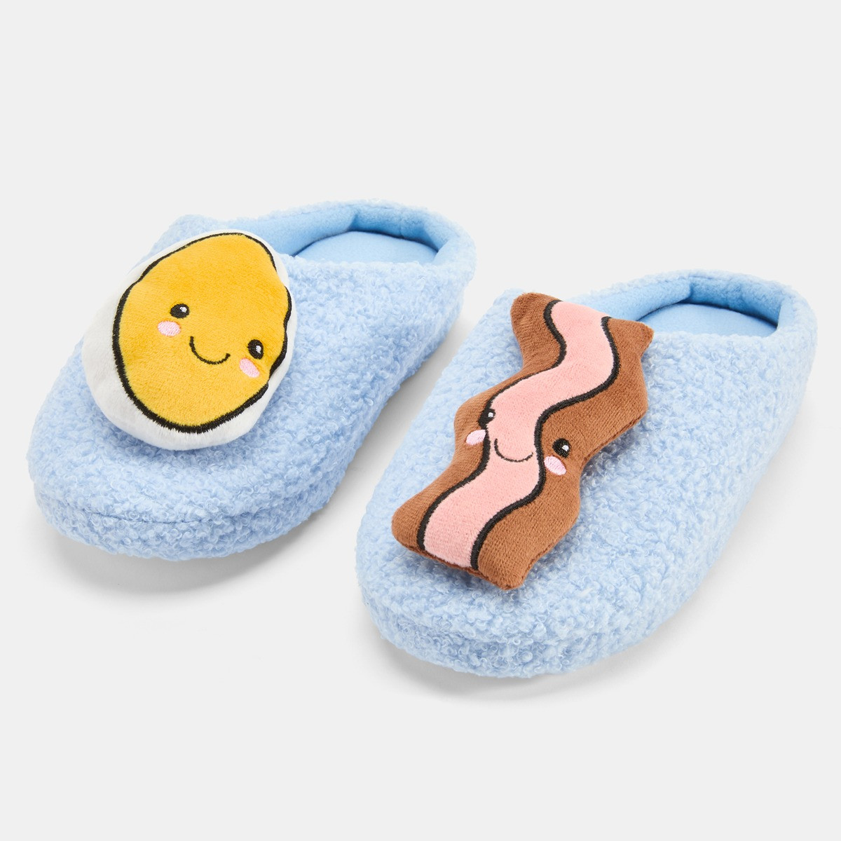 OHS Egg & Bacon Boucle Slippers - Blue>