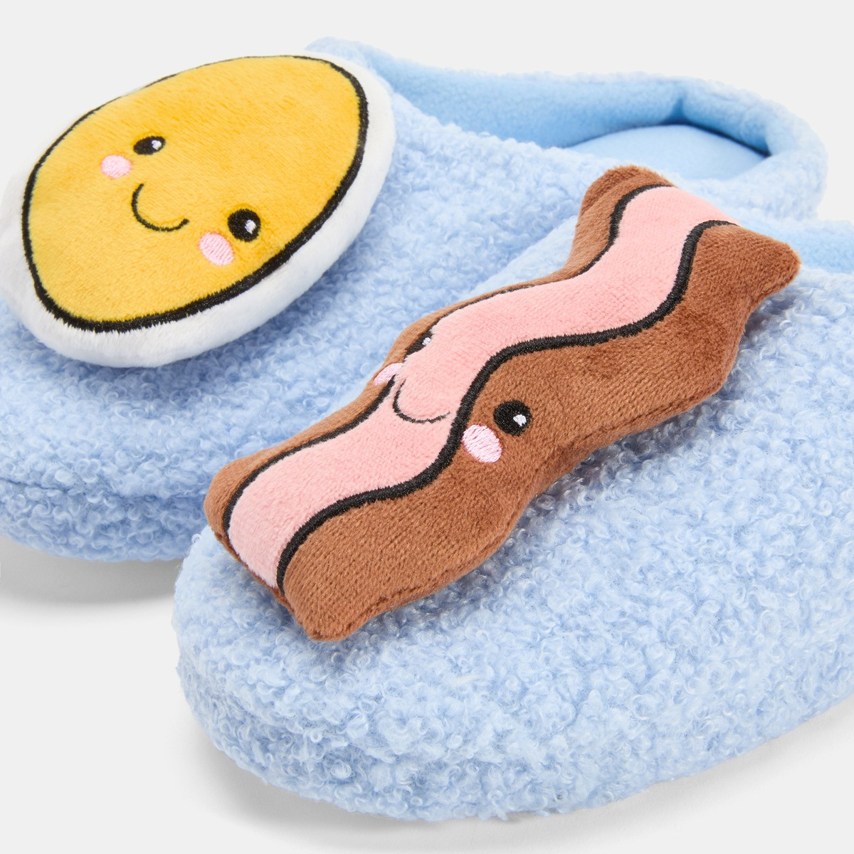 OHS Egg & Bacon Boucle Slippers - Blue>