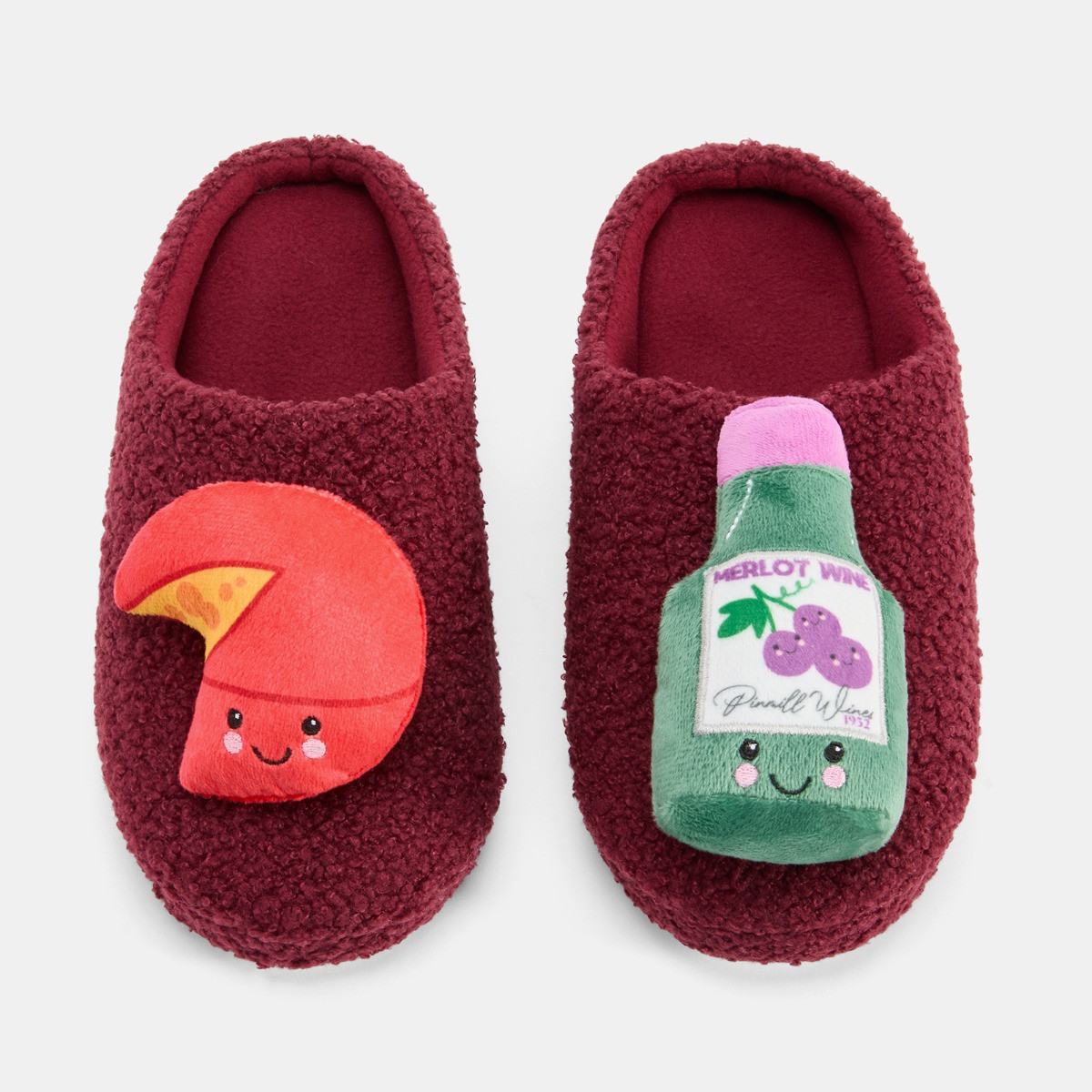 OHS Cheese & Wine Boucle Slippers - Burgundy>