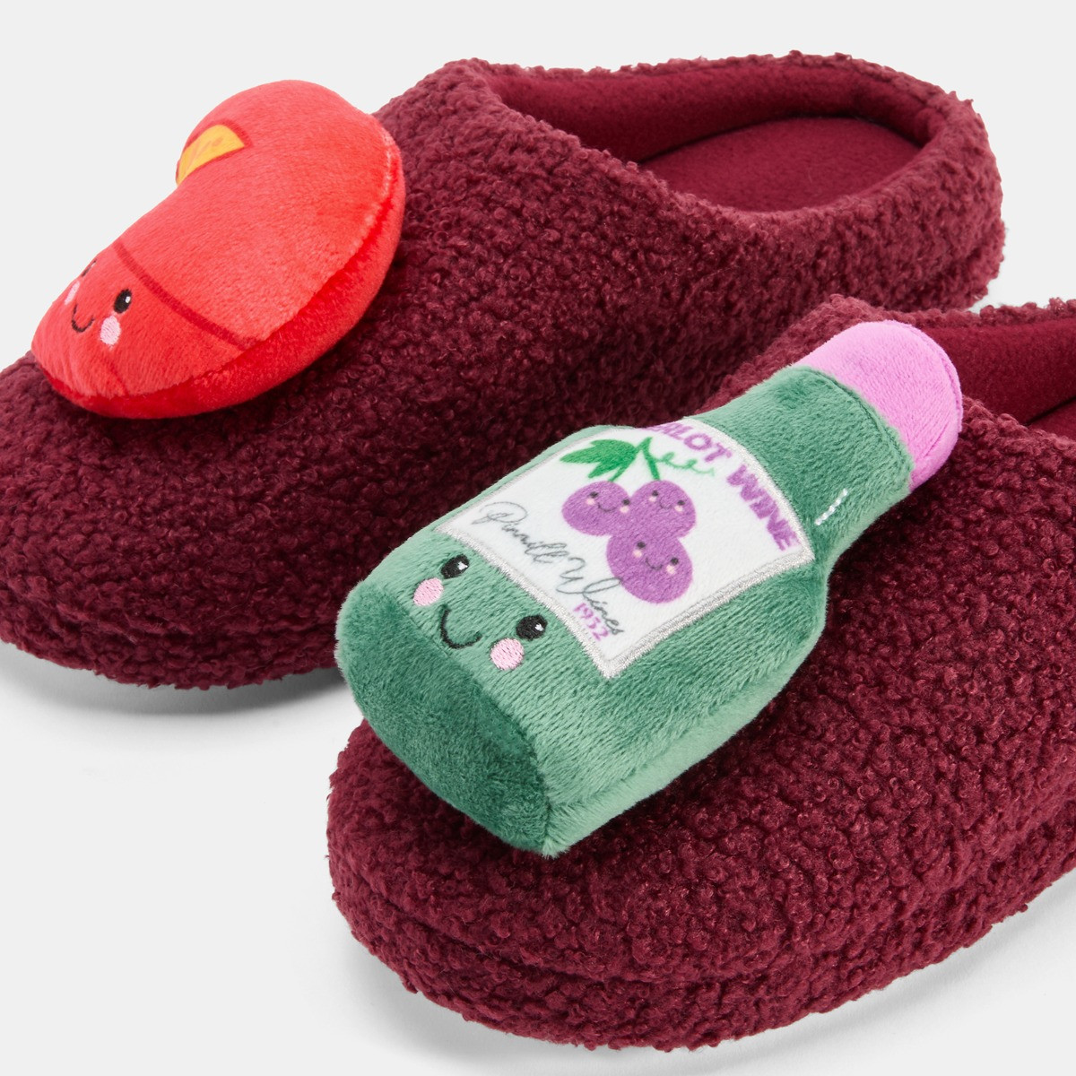 OHS Cheese & Wine Boucle Slippers - Burgundy>