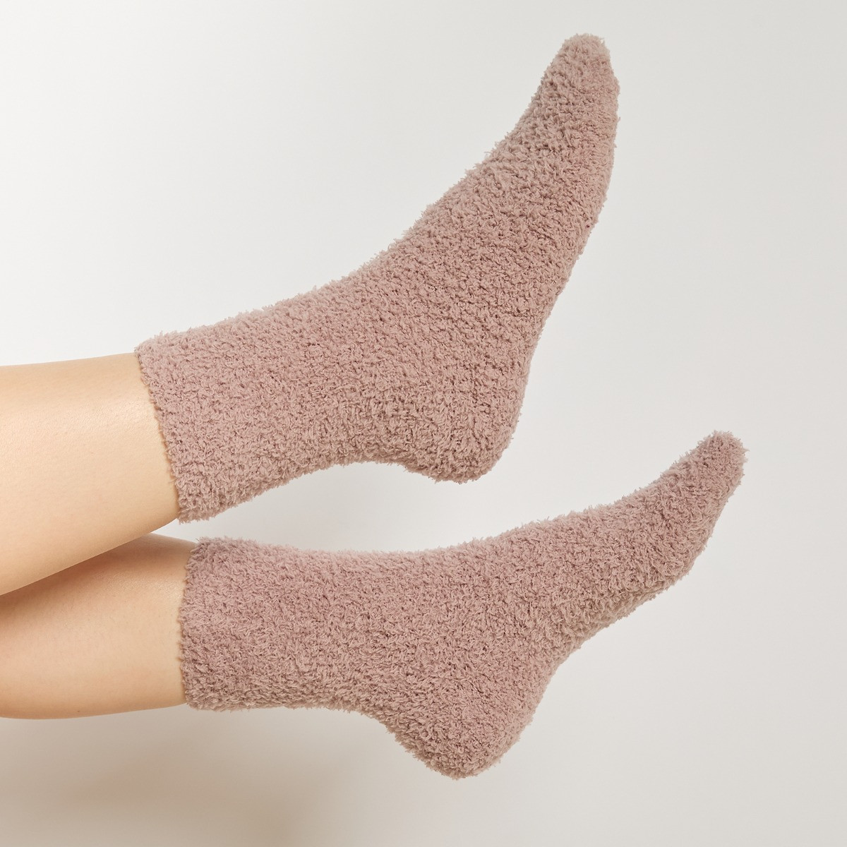 OHS Zebra Print Fluffy Fleece Socks, Natural - 3 Pack>