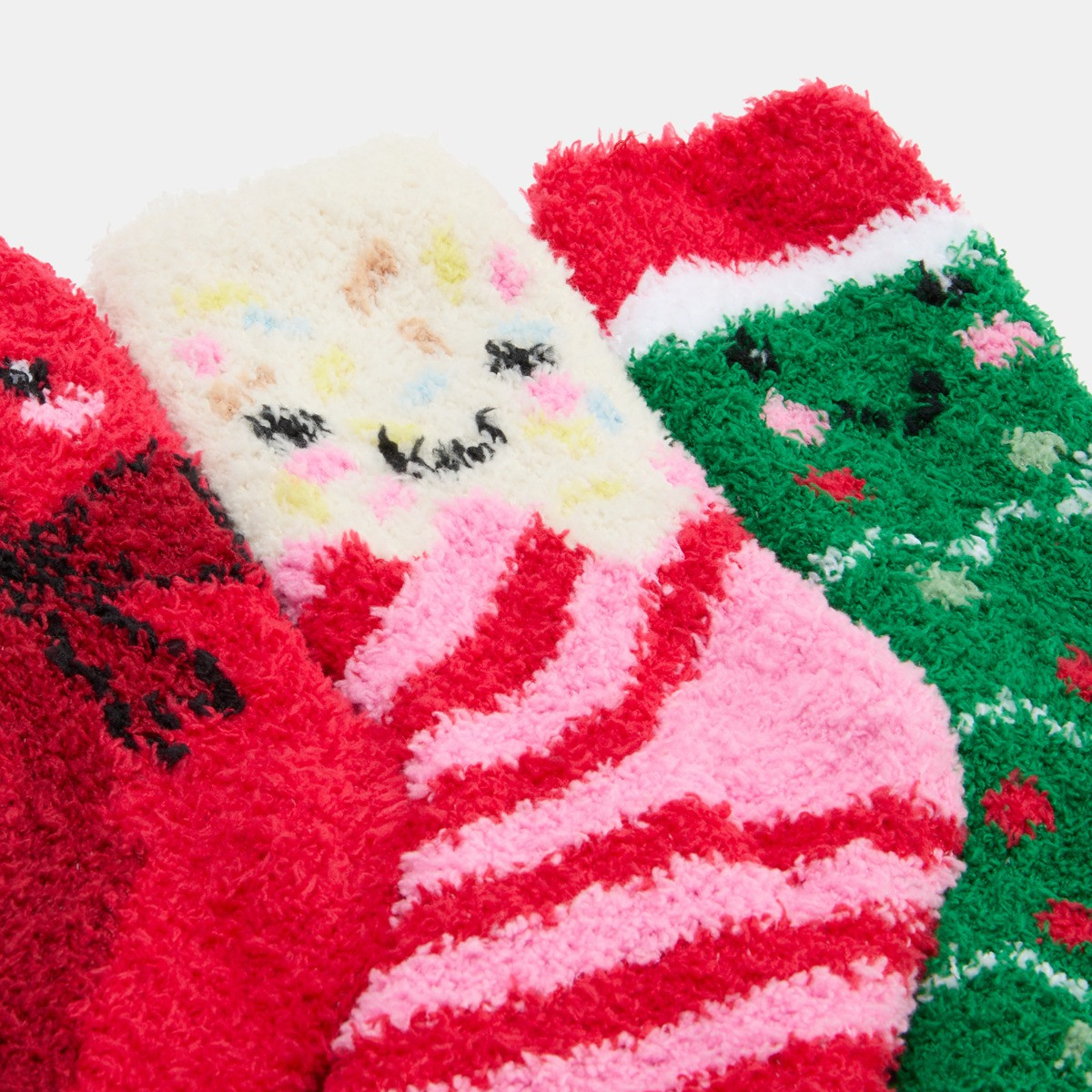 OHS Christmas Sweetie Pies Fluffy Fleece Socks, Multi - 3 Pack>