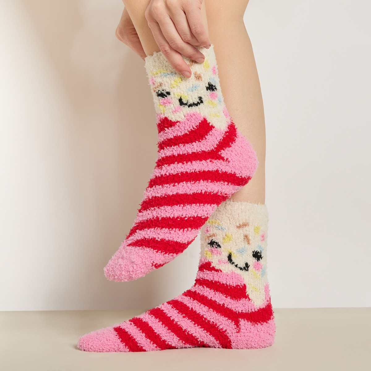 OHS Christmas Sweetie Pies Fluffy Fleece Socks, Multi - 3 Pack>