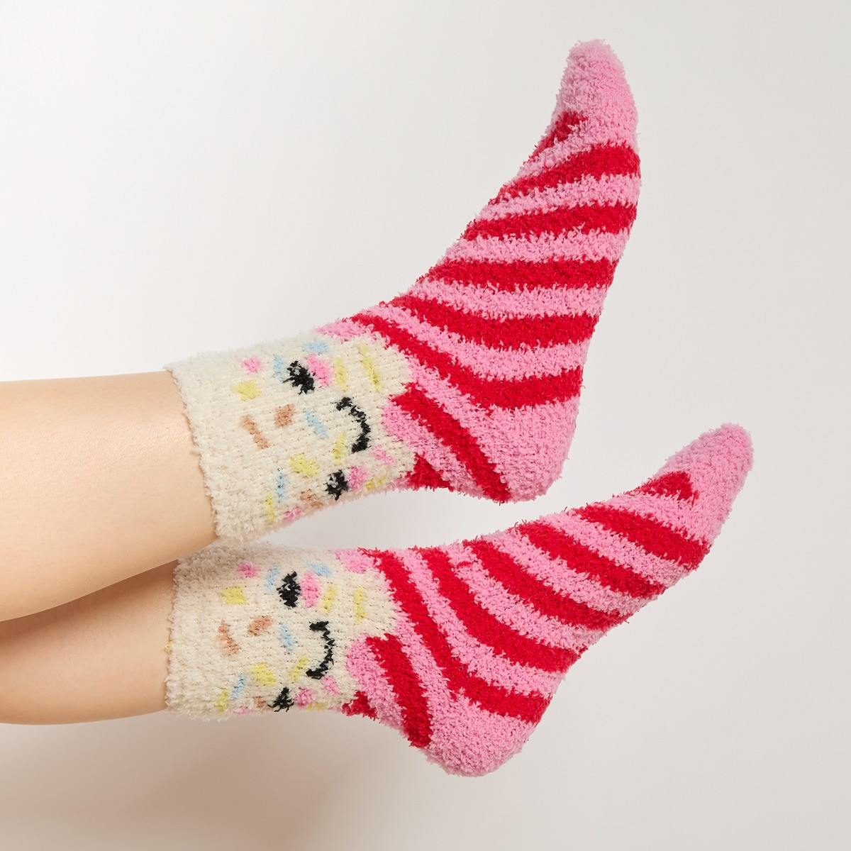 OHS Christmas Sweetie Pies Fluffy Fleece Socks, Multi - 3 Pack>