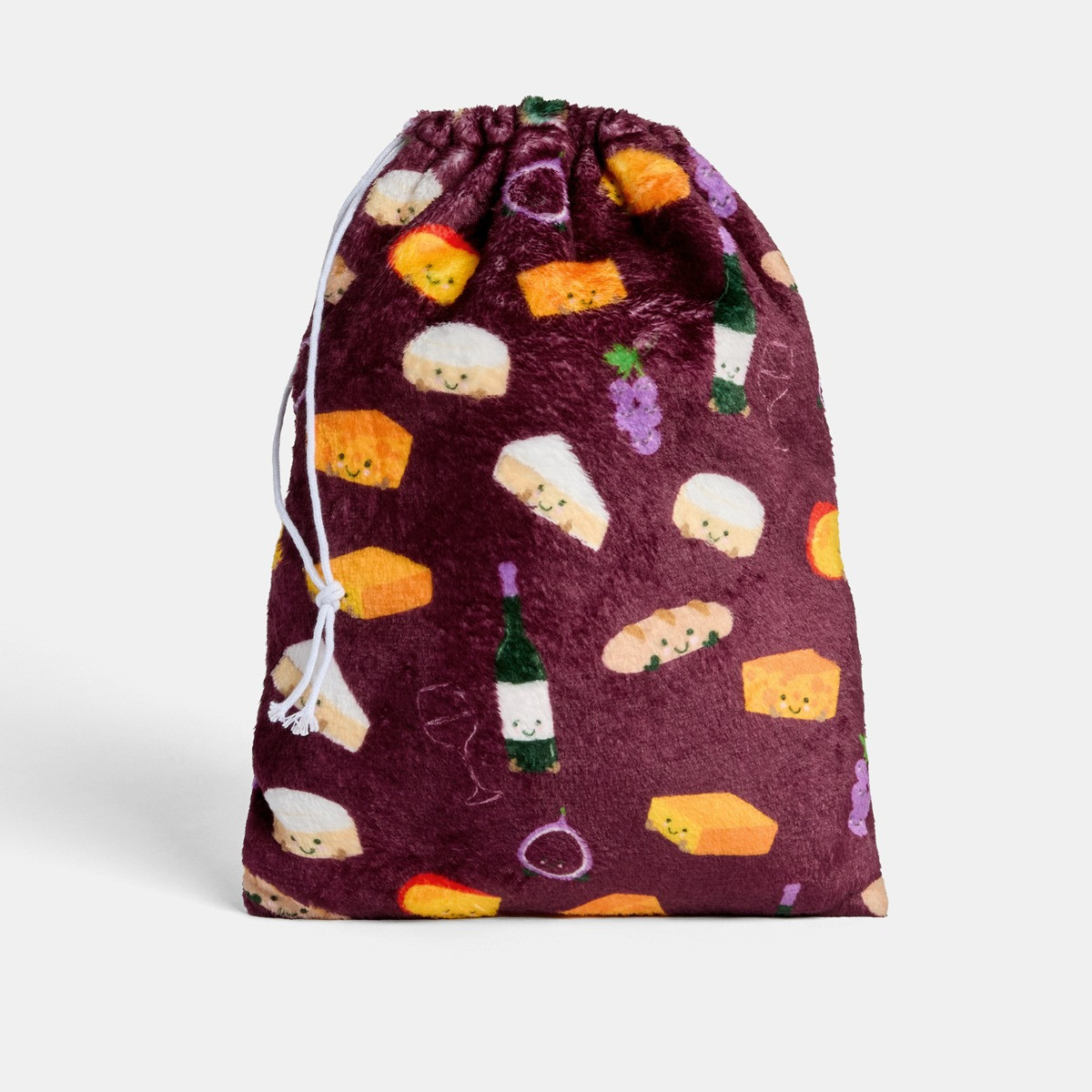 OHS Cheese & Wine Print Hot Water Bottle Gift Set - Burgundy>