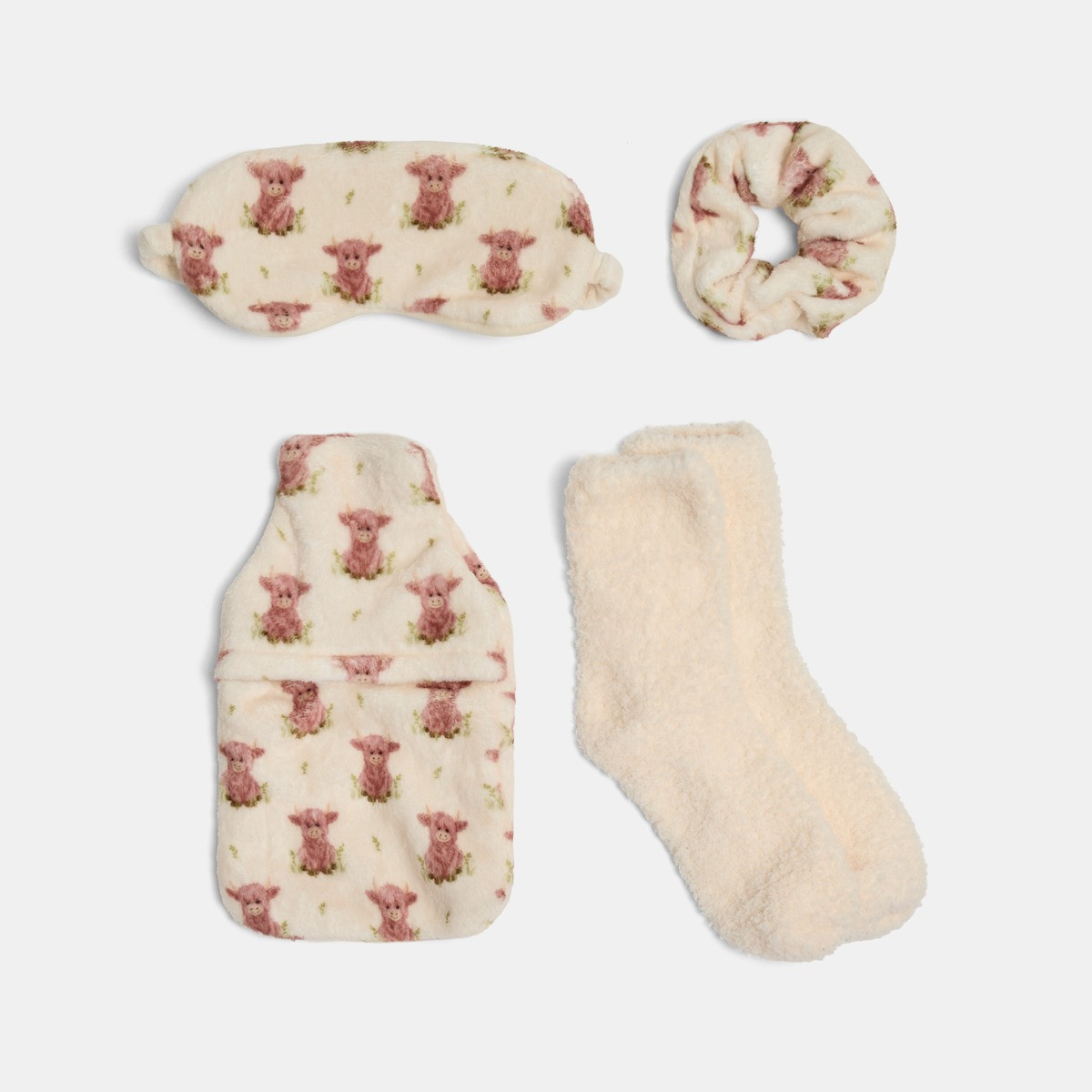 OHS Harry The Highland Cow Print Hot Water Bottle Gift Set - Natural>