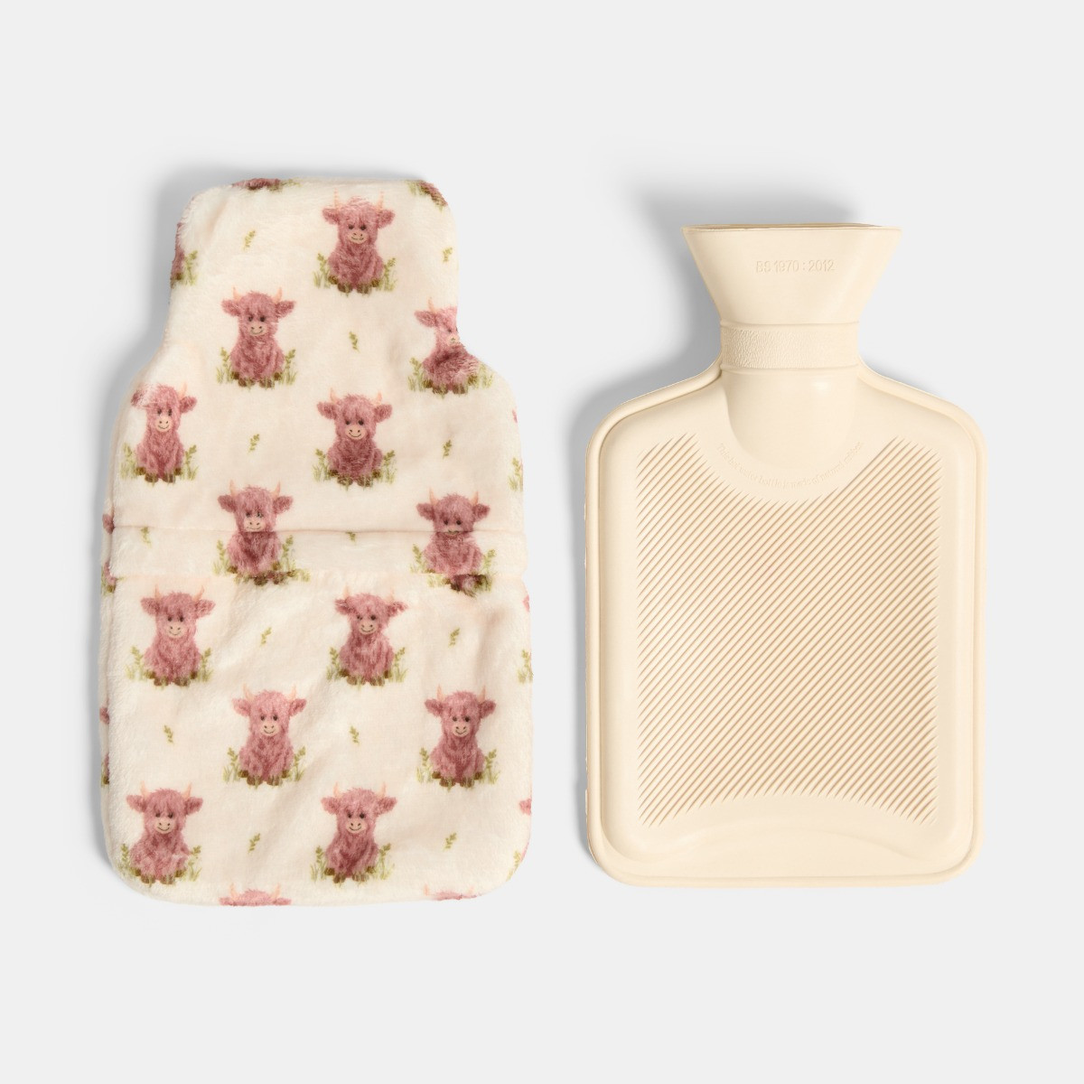 OHS Harry The Highland Cow Print Hot Water Bottle Gift Set - Natural>