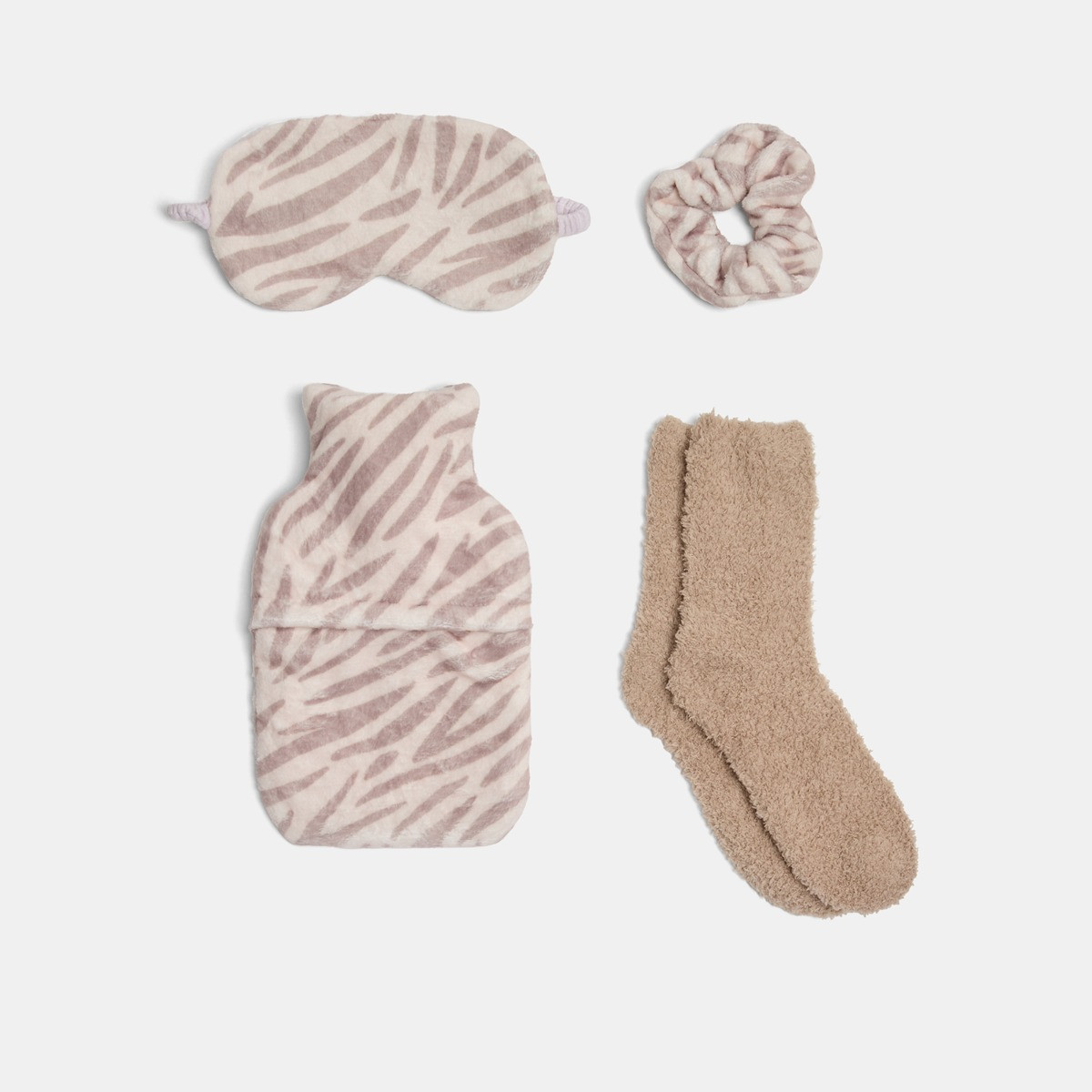OHS Zebra Print Hot Water Bottle Gift Set - Beige>