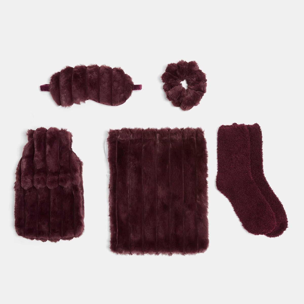 OHS Ribbed Hot Water Bottle Gift Set - Burgundy>