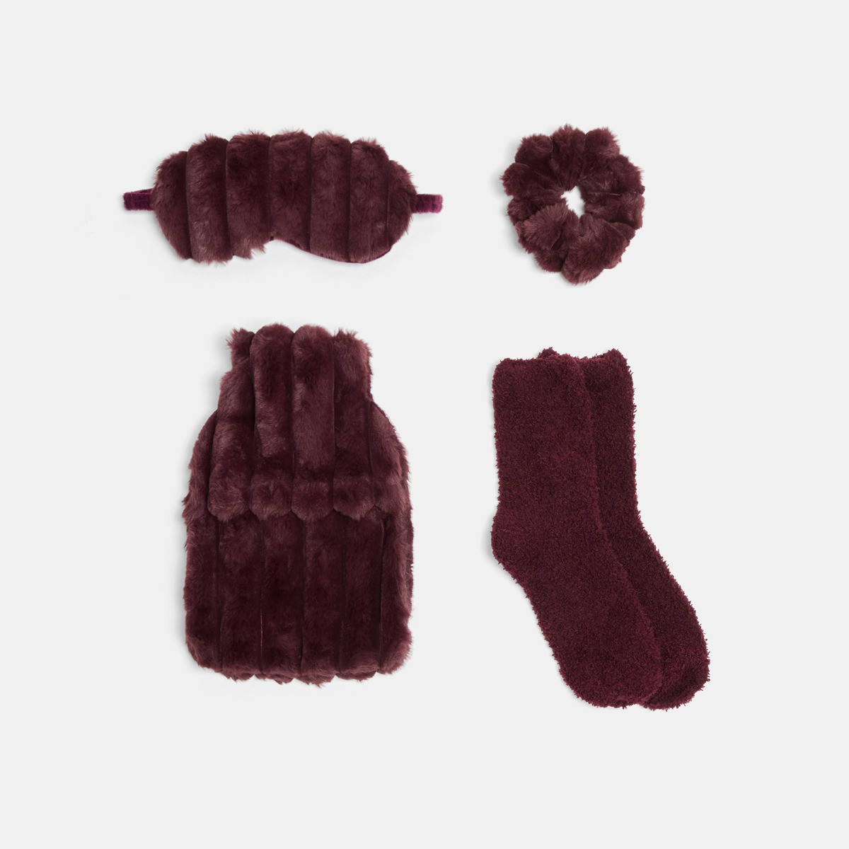 OHS Ribbed Hot Water Bottle Gift Set - Burgundy>