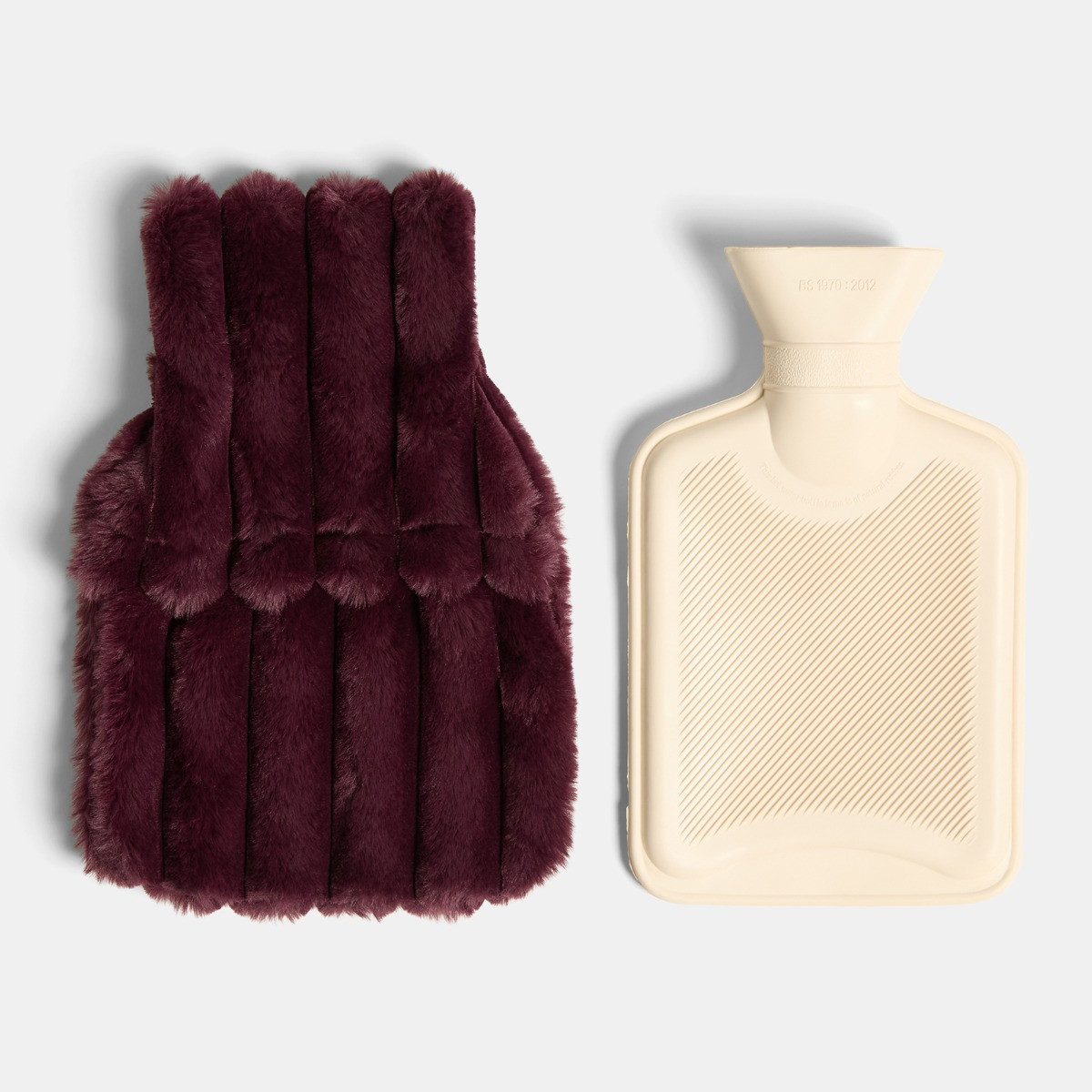 OHS Ribbed Hot Water Bottle Gift Set - Burgundy>