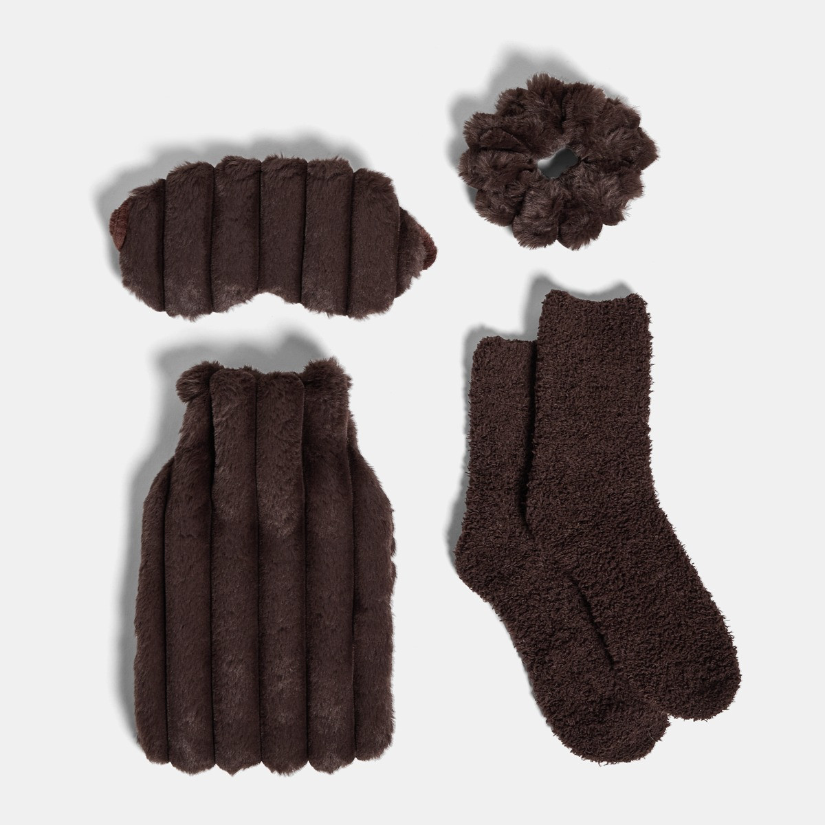 OHS Ribbed Hot Water Bottle Gift Set - Brown>