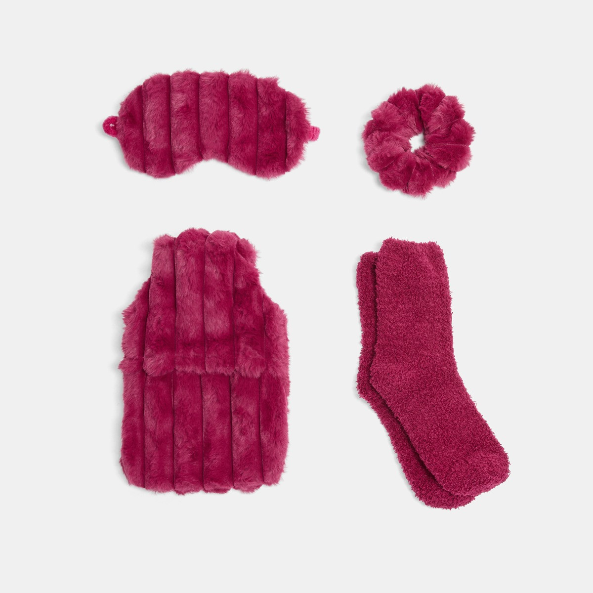 OHS Ribbed Hot Water Bottle Gift Set - Berry>