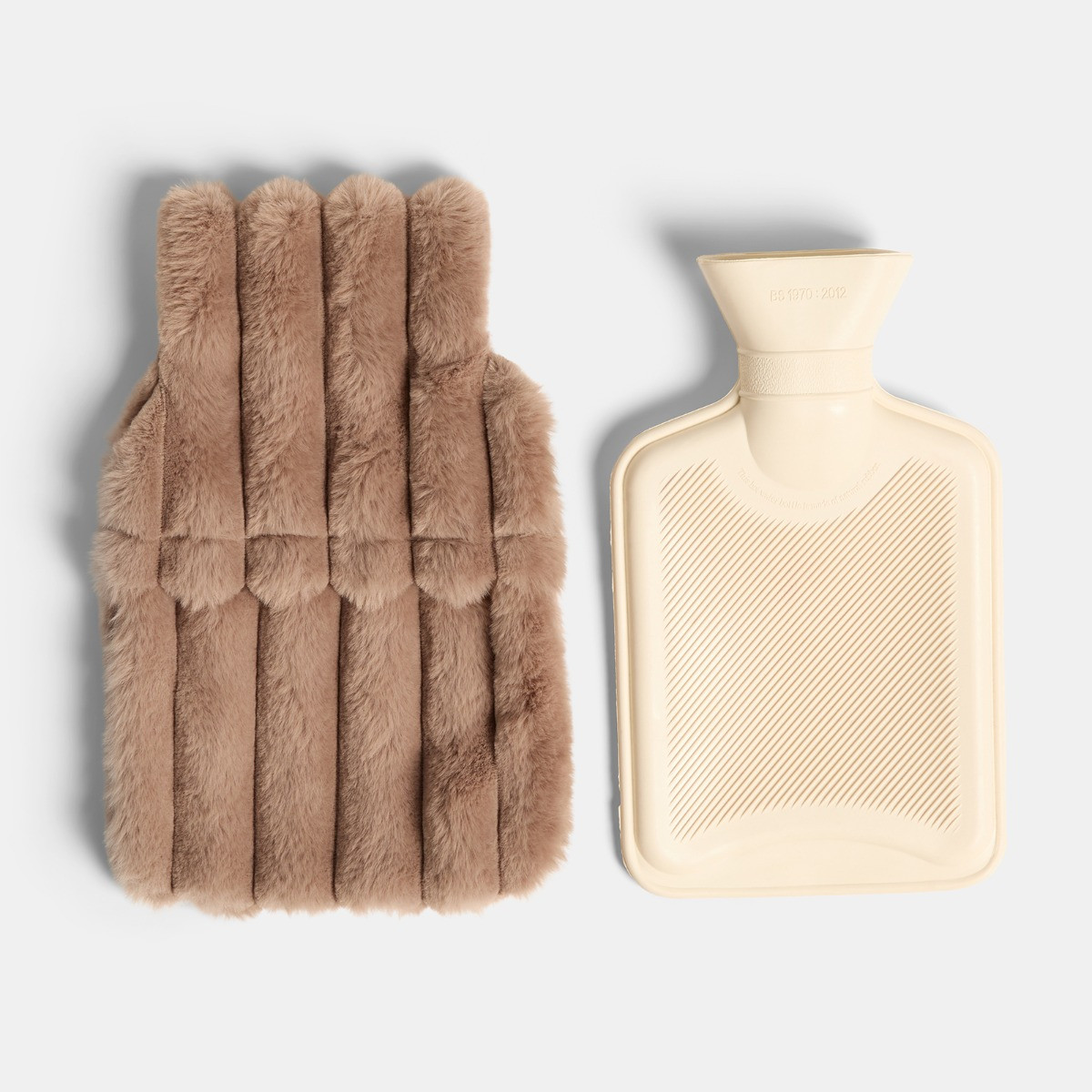 OHS Ribbed Hot Water Bottle Gift Set - Mink>