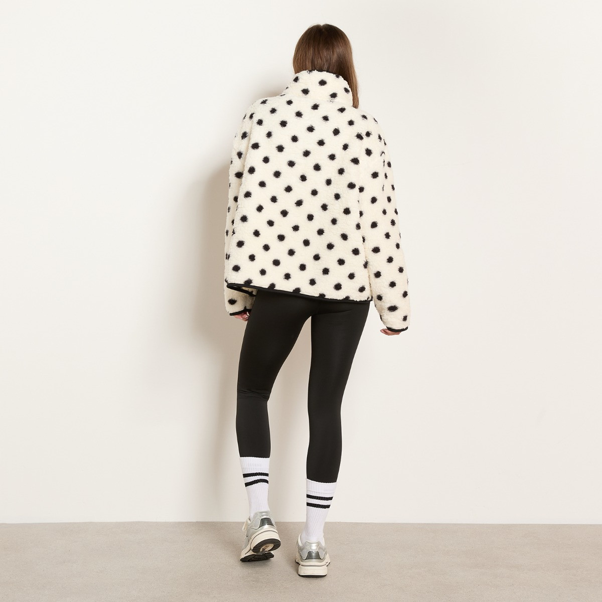 OHS Teddy Polka Dot Print Half Zip Fleece - Cream>