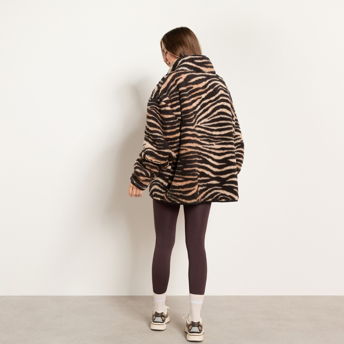 OHS Teddy Zebra Print Half Zip Fleece - Natural>