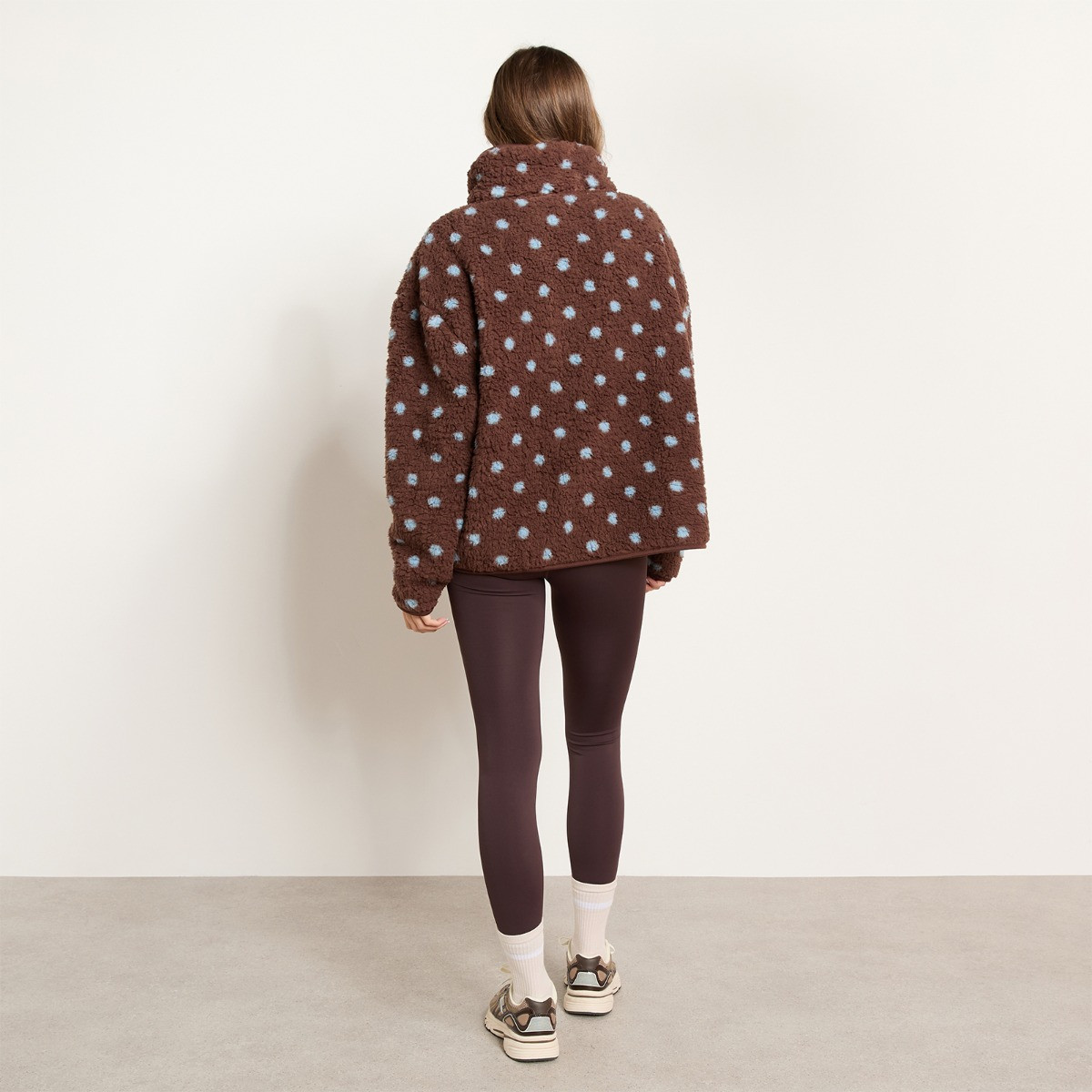 OHS Teddy Polka Dot Print Half Zip Fleece - Brown/Blue>