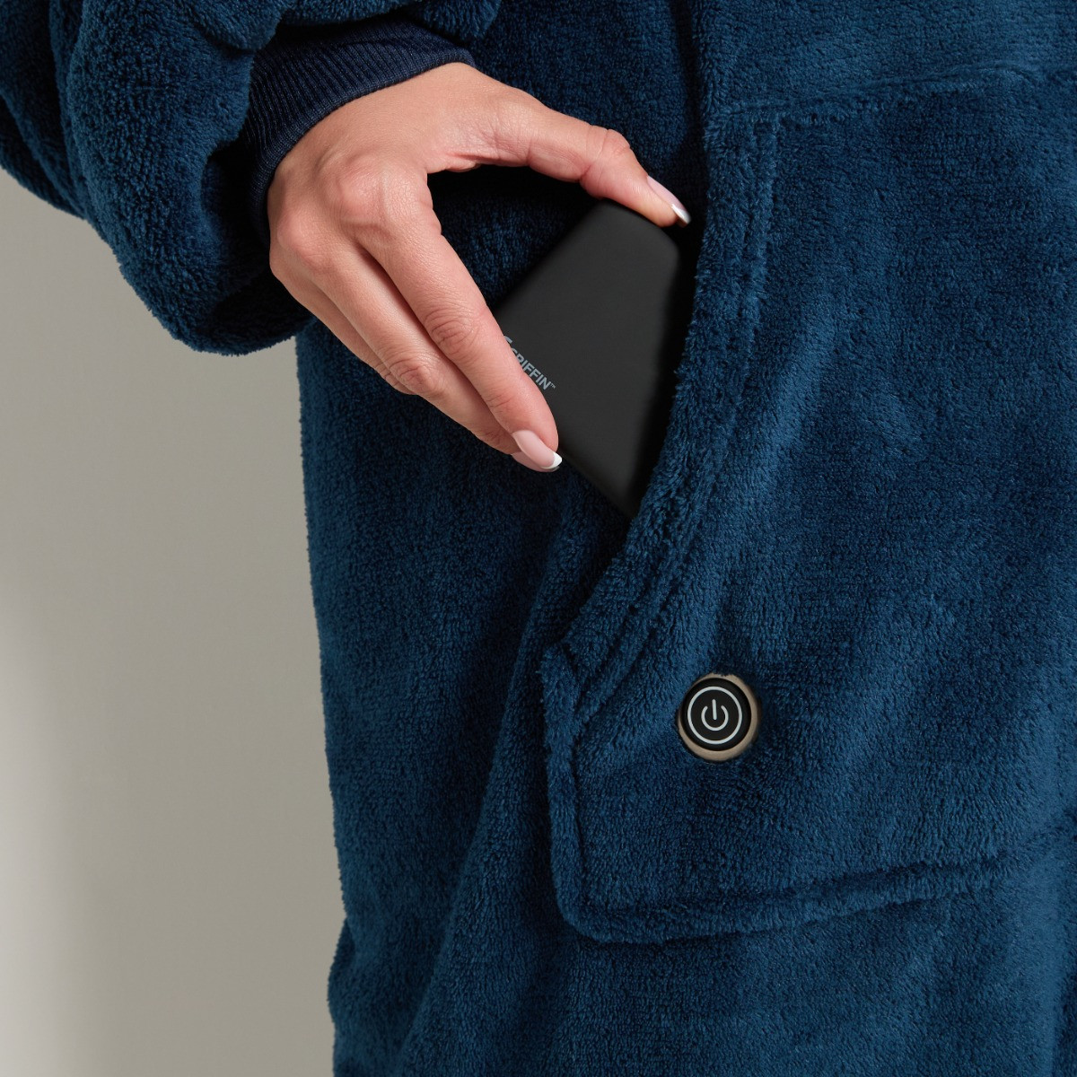 OHS Extra-Long Electric Heated Hoodie Blanket - Navy>