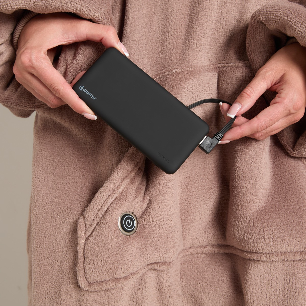 OHS Extra-Long Electric Heated Hoodie Blanket - Mink>