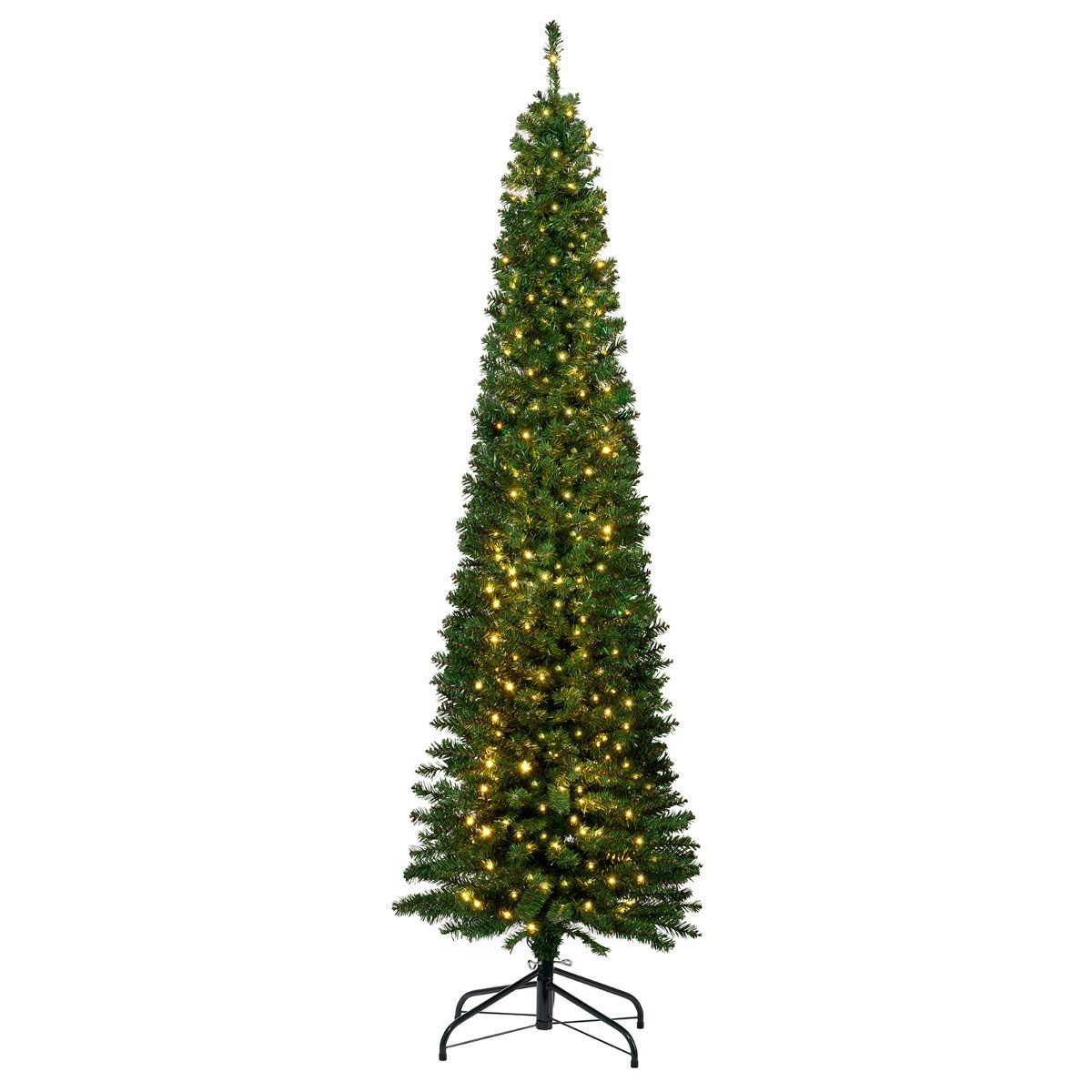 OHS Artificial Pencil Pre-Lit Christmas Tree with Warm White/Multi LEDs, Green - 6ft>