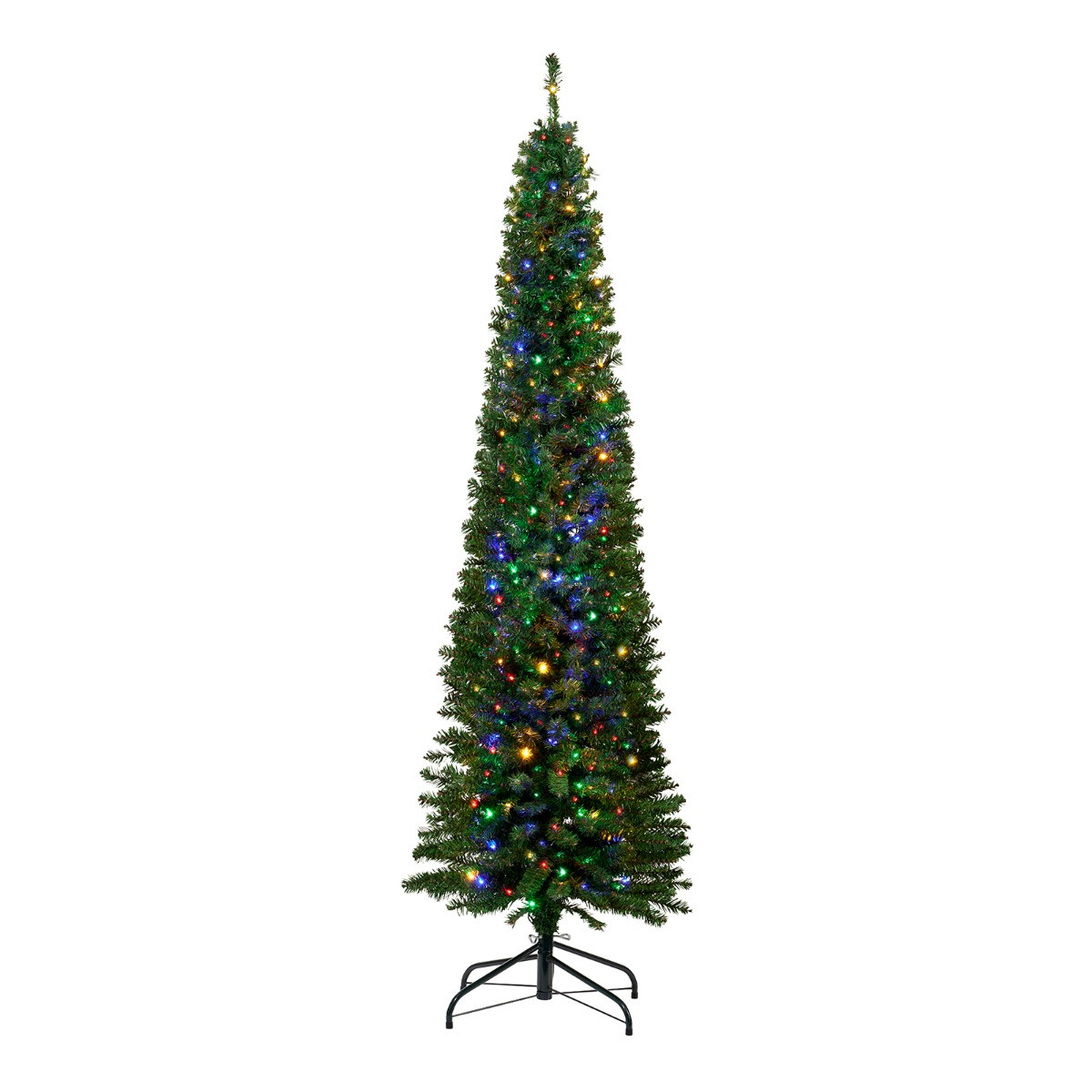 OHS Artificial Pencil Pre-Lit Christmas Tree with Warm White/Multi LEDs, Green - 6ft>