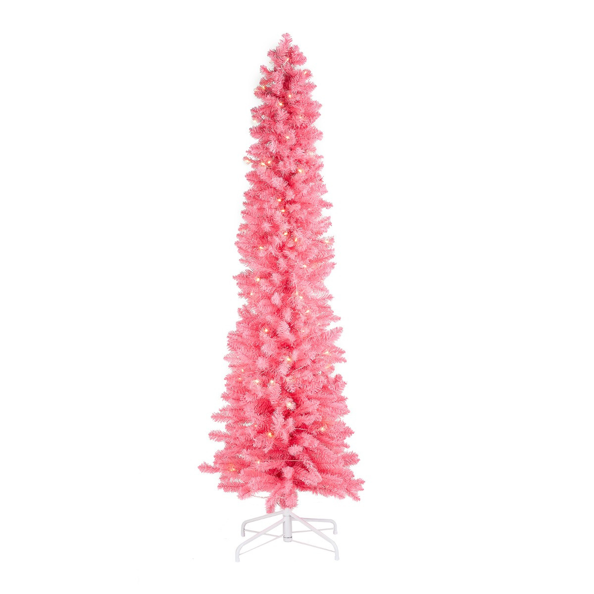OHS Artificial Pencil Pre-Lit Christmas Tree with Warm White LEDs, Hot Pink - 6ft>