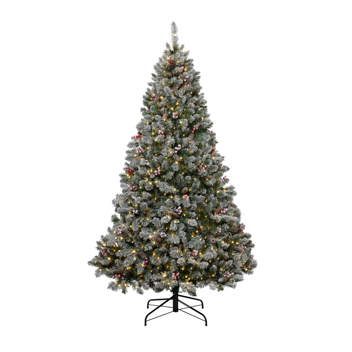 OHS Artificial Snowy Pre-Lit Christmas Tree with Warm White/Multi LEDs, Green - 7ft>
