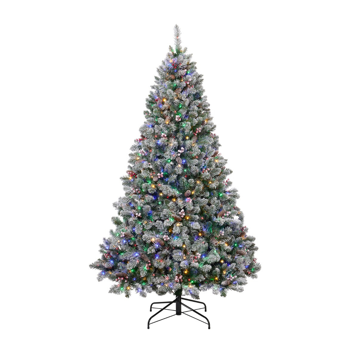 OHS Artificial Snowy Pre-Lit Christmas Tree with Warm White/Multi LEDs, Green - 7ft>