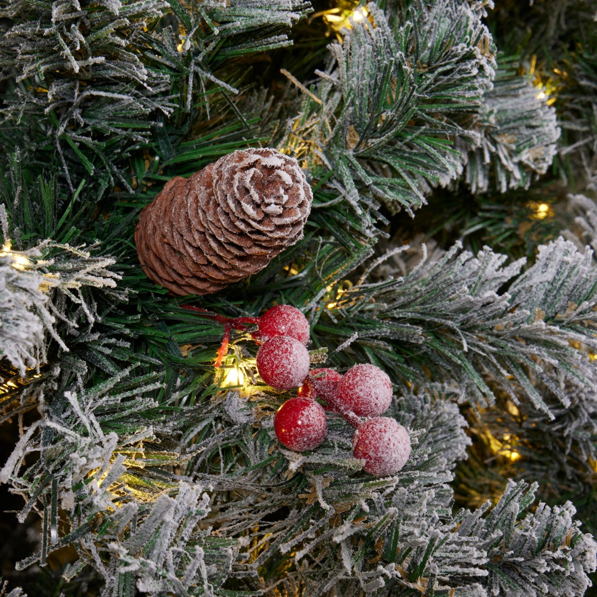 OHS Artificial Snowy Pre-Lit Christmas Tree with Warm White/Multi LEDs, Green - 7ft>