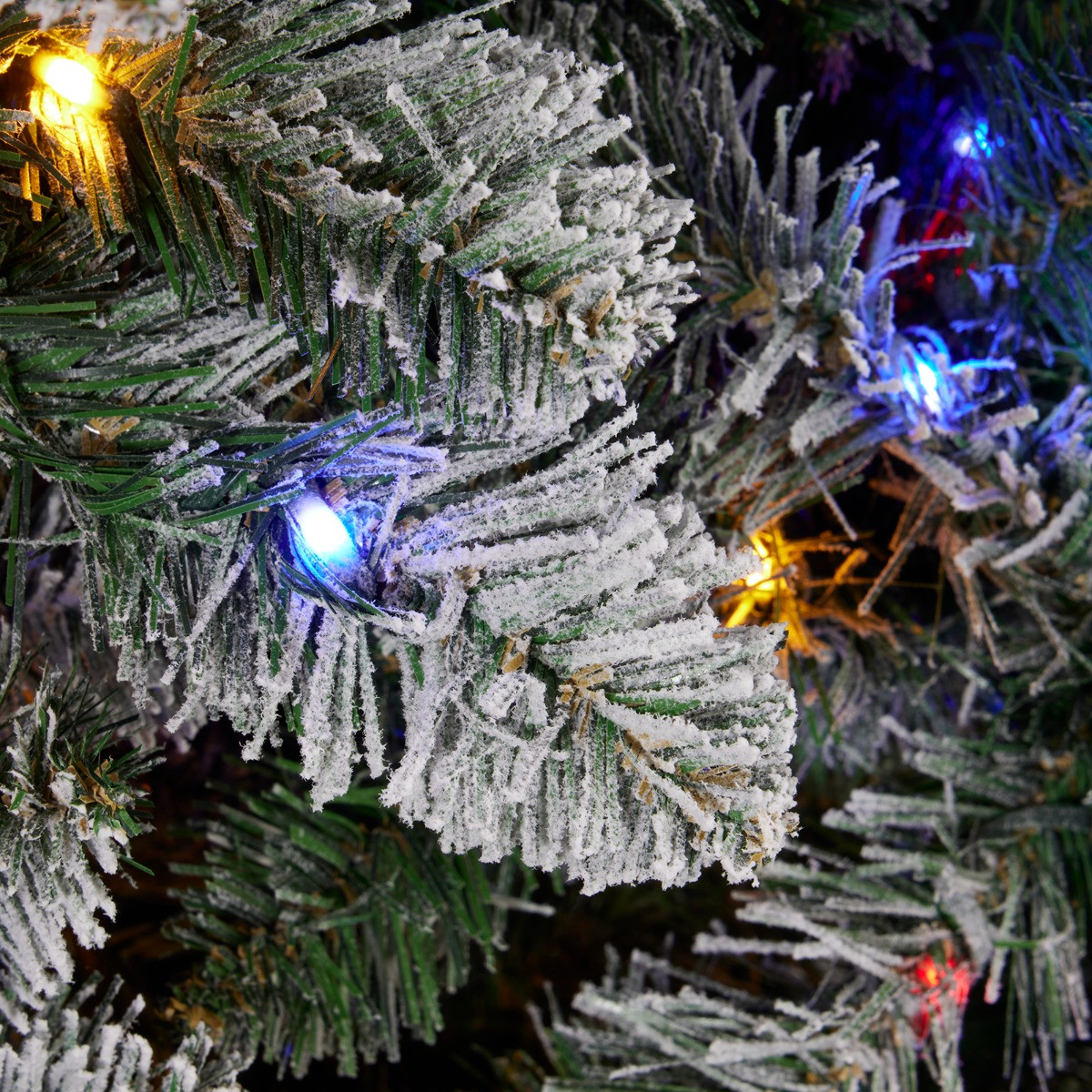 OHS Artificial Snowy Pre-Lit Christmas Tree with Warm White/Multi LEDs, Green - 7ft>