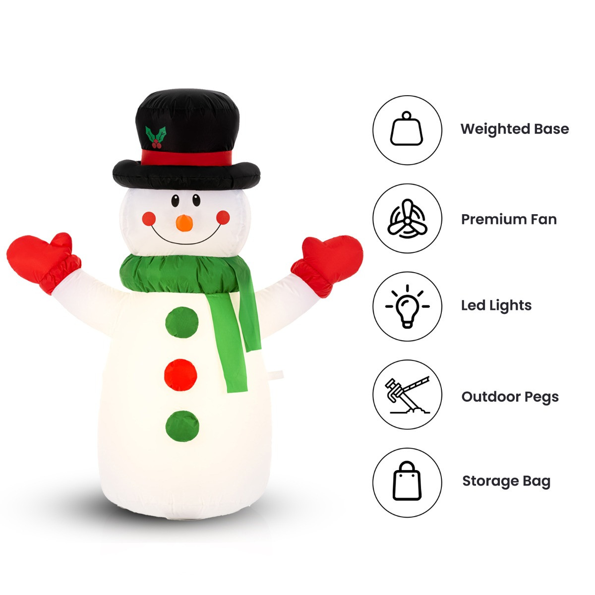 OHS Indoor/Outdoor Self-Inflating Snowman Light-Up Porch Decoration - White>