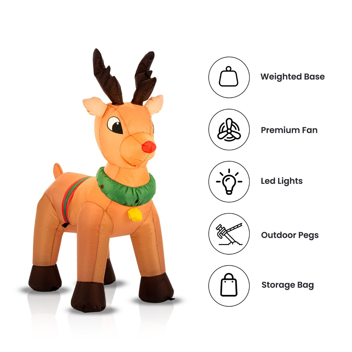 OHS Indoor/Outdoor Self-Inflating Reindeer Light-Up Porch Decoration - Brown>