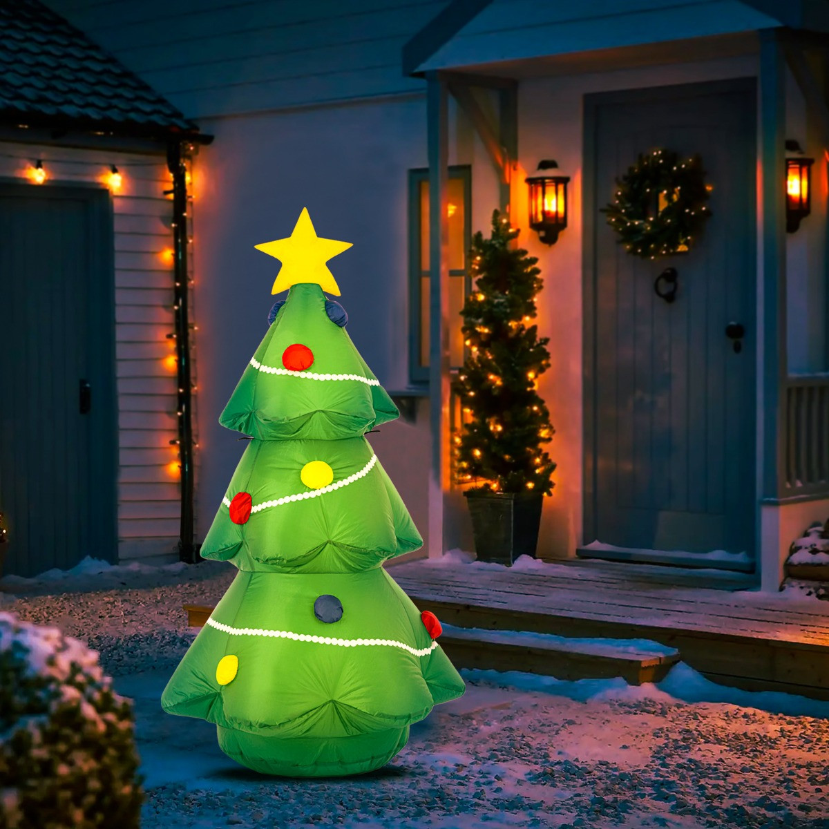 OHS Indoor/Outdoor Self-Inflating Tree Light-Up Porch Decoration - Green>