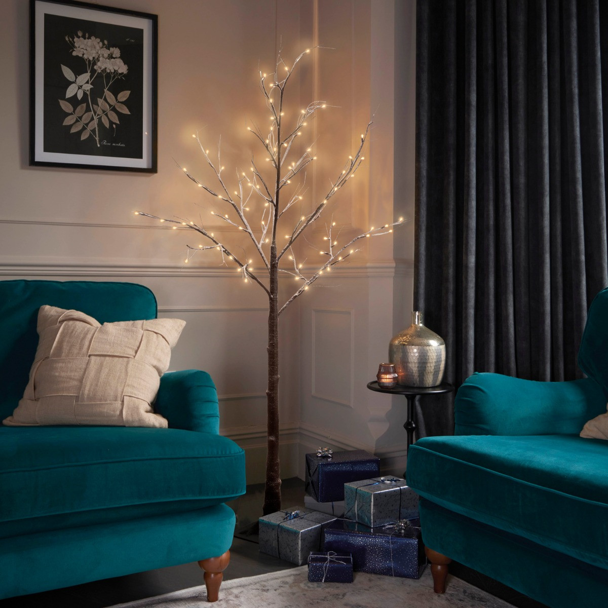 OHS Artificial Pre-Lit Snowy Twig Tree with Warm White LEDs, Brown - 6ft>