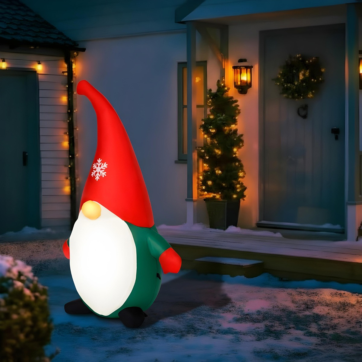 OHS Indoor/Outdoor Self-Inflating Gonk Light-Up Porch Decoration - Green/Red>