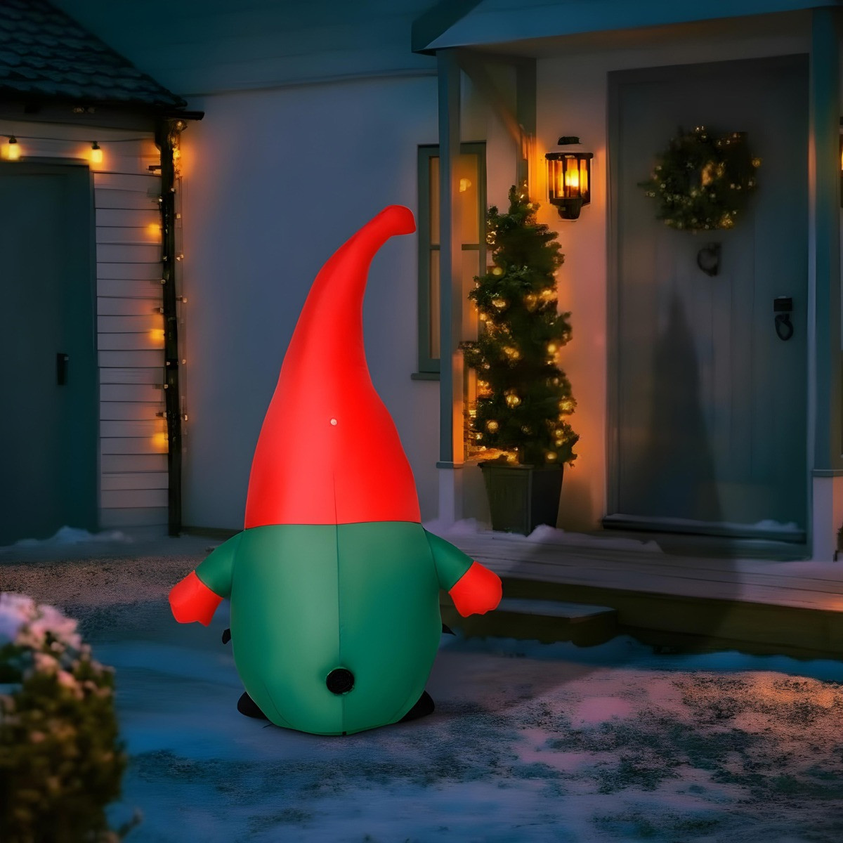OHS Indoor/Outdoor Self-Inflating Gonk Light-Up Porch Decoration - Green/Red>