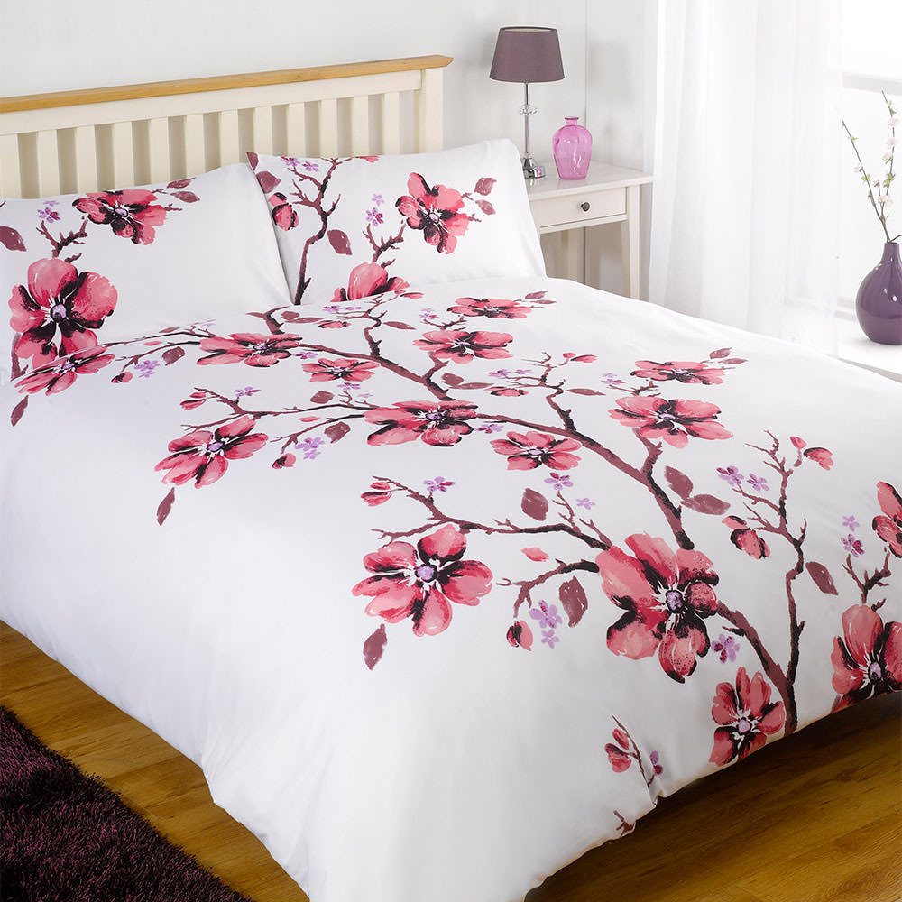 Collette Duvet Cover Bedding Set With Pillowcases Pink Double>