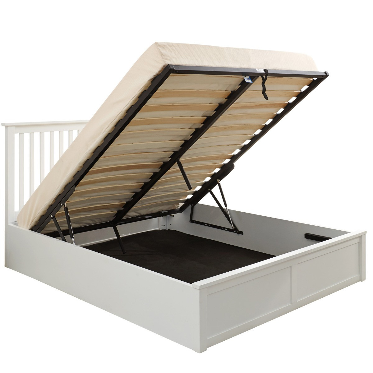 Como Wooden Ottoman Storage Bed, 5ft King - White>