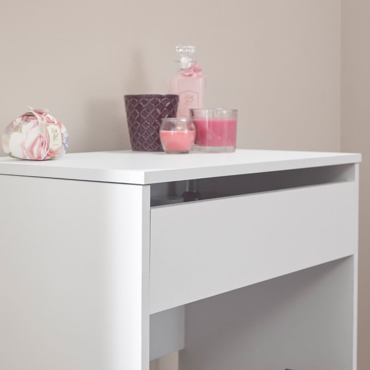 Compact Dressing Table with Stool - White>