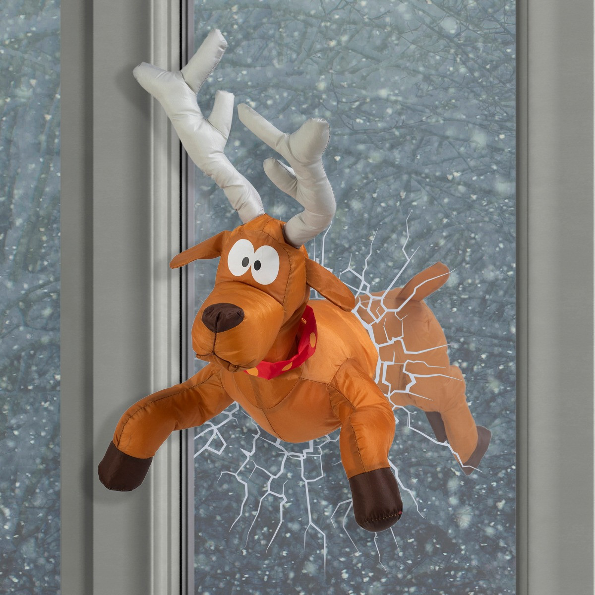 OHS Christmas Crashing Reindeer Window Decorations - Natural>