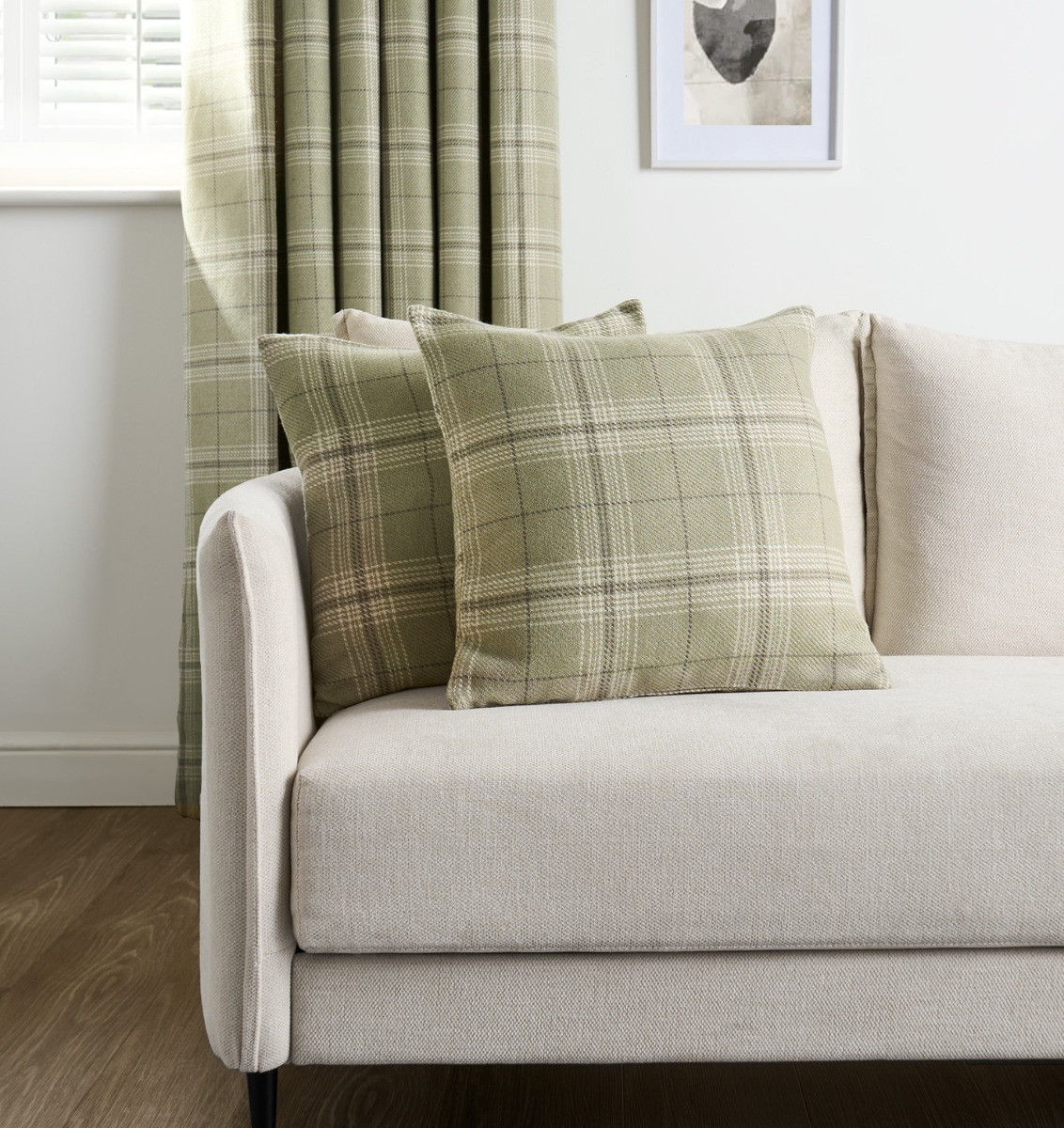 OHS 2 Pack Woven Check Cushion Covers with Cushion - Sage>