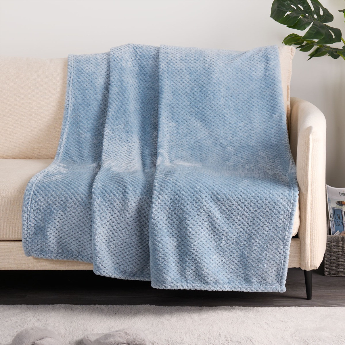 OHS Waffle Mink Throw, Blue - 200 x 240cm>
